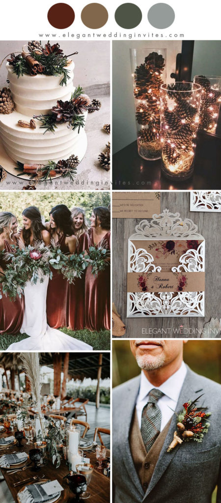 burgundy, green and gray winter wedding color palette