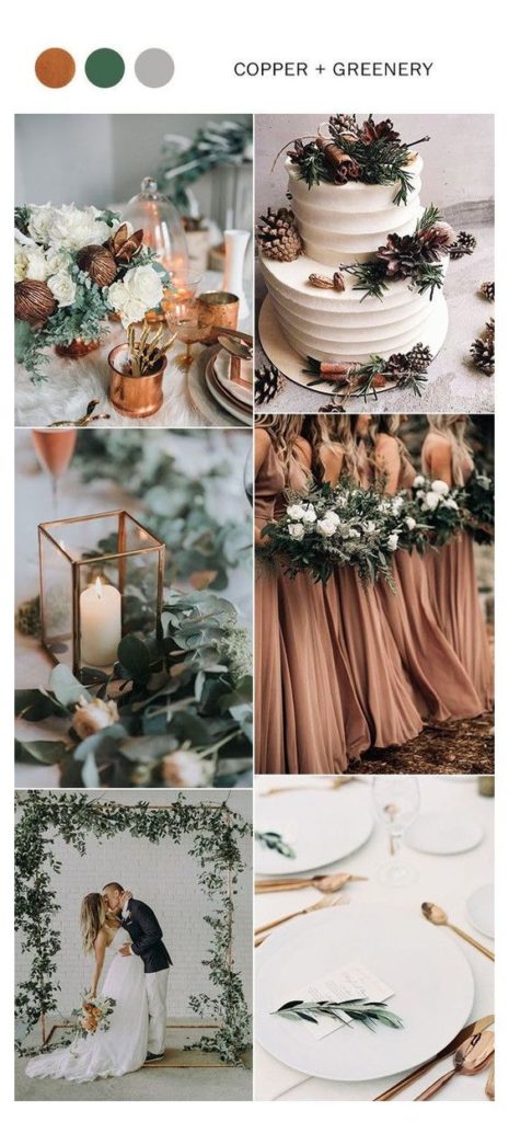 copper and greenery wedding colors