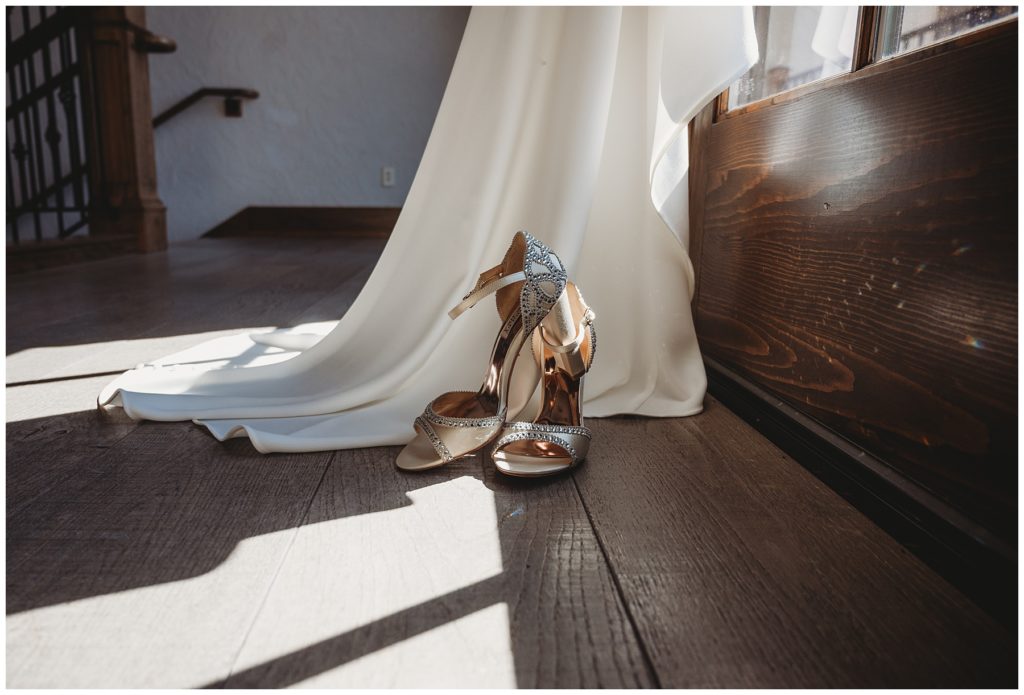 wedding dress and shoes detail shot for Nashville wedding photography