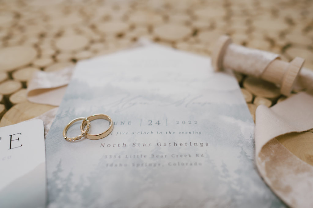 Rings on wedding invitation