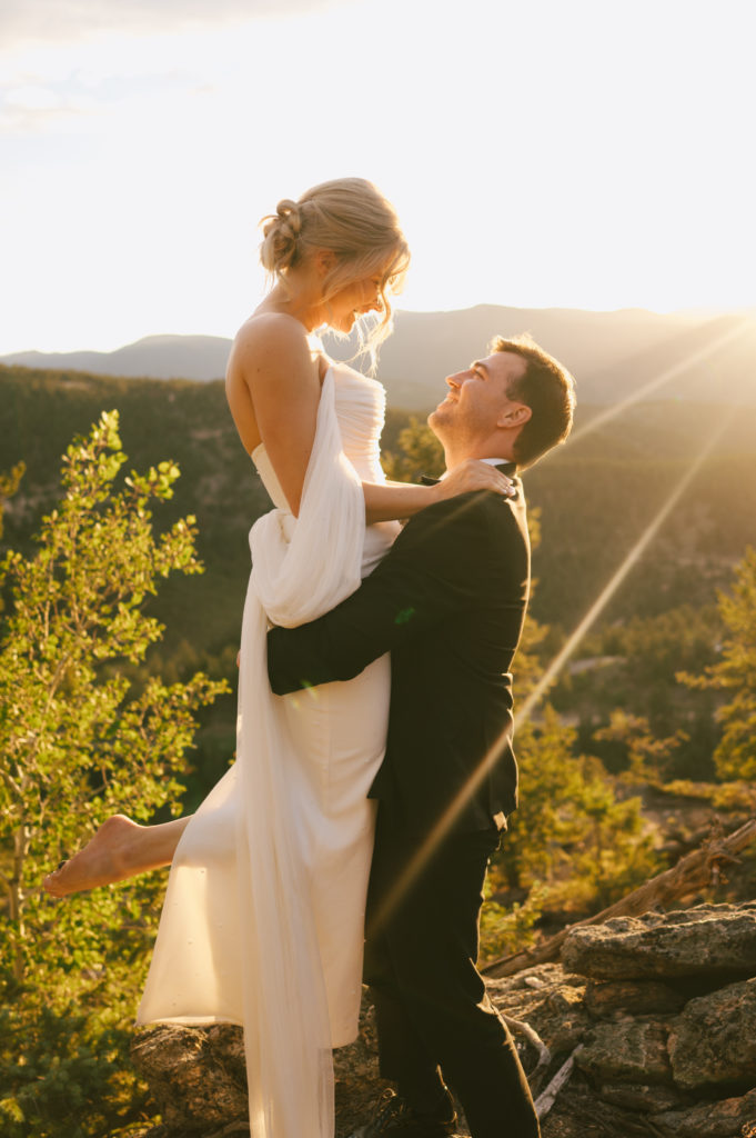 bride and groom sunset portraits in Colorado