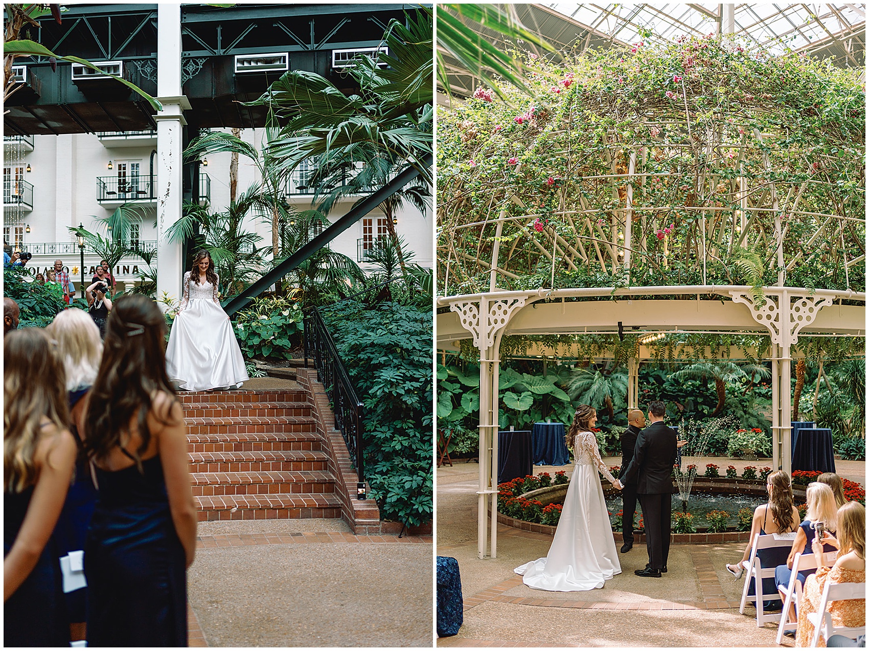 Newlyweds stand at the altar in their tropical gaylord opryland wedding ceremony