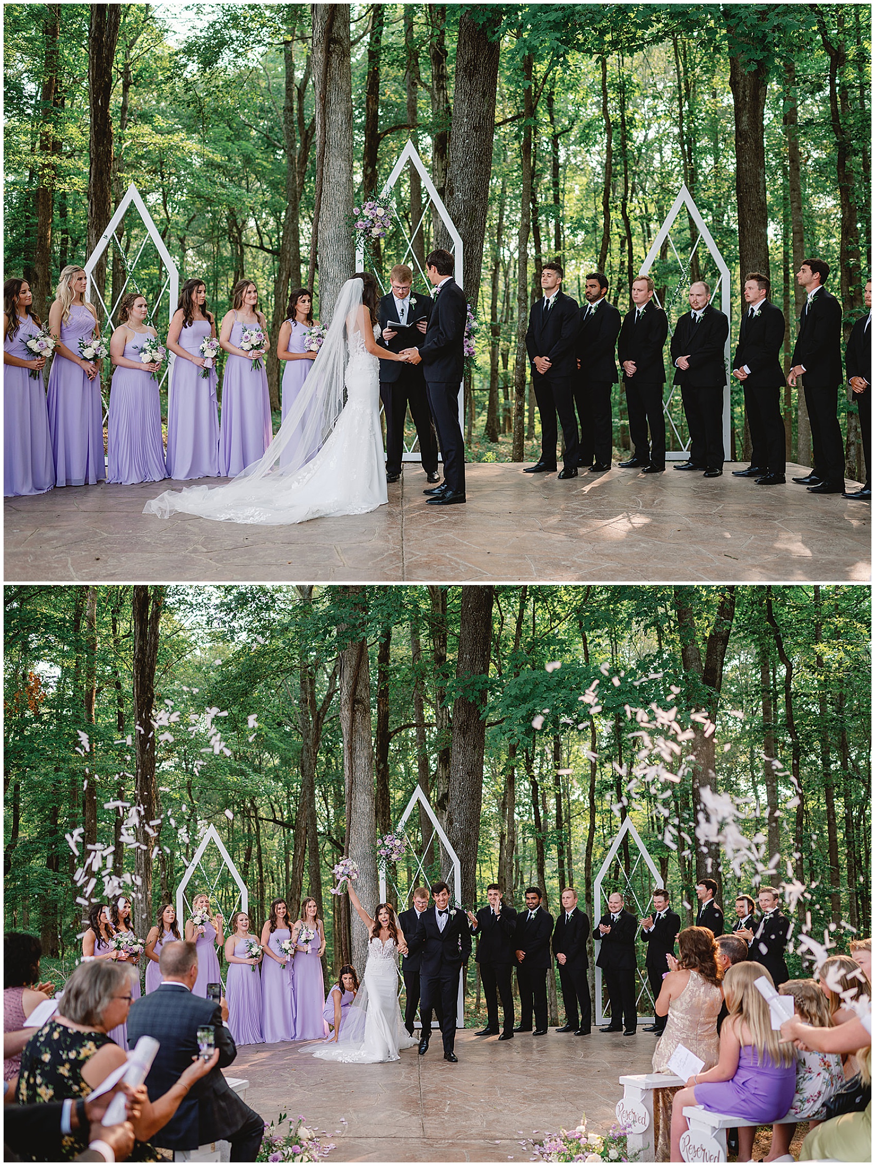 Newlyweds stand at the altar with their wedding party during their ceremony