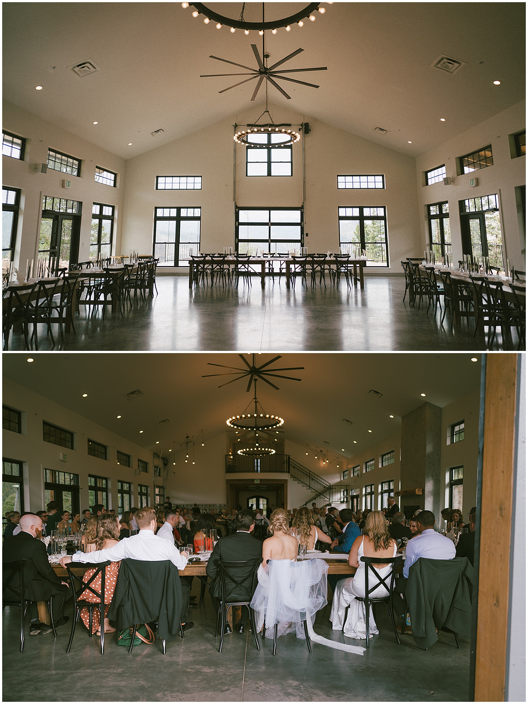 Details of the empty and full north star gatherings wedding reception