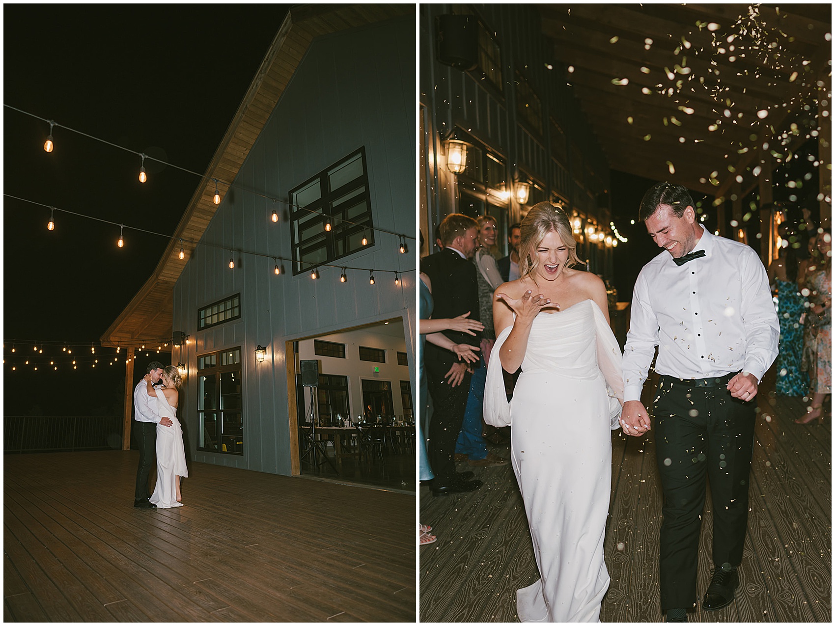 Newlyweds dance and exit their north star gatherings wedding to a shower of gold confetti